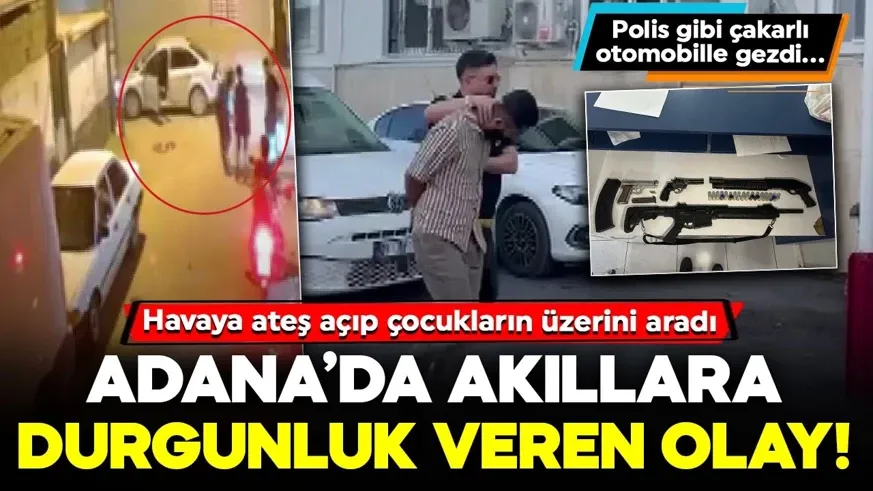 Polis gibi çakarlı otomobille gezdi... Havaya ateş açıp çocukların üzerini aradı