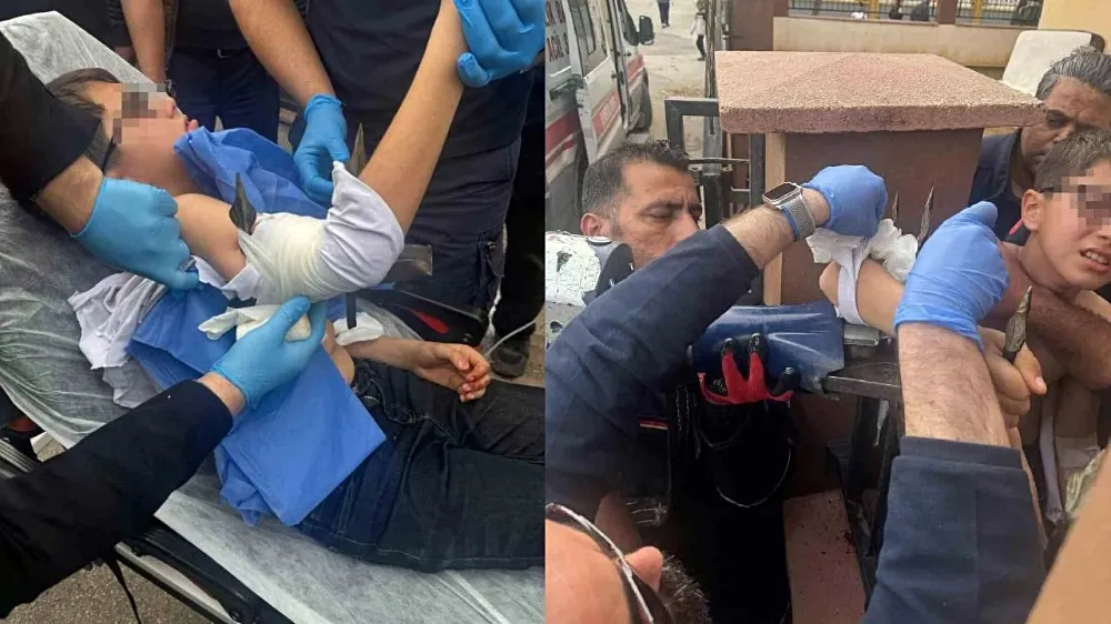 Koluna saplanan demir parmaklıkla hastaneye kaldırıldı