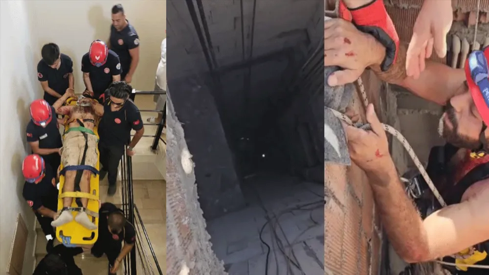 Damdan havalandırma boşluğuna düşen boyacıyı itfaiye ekipleri kurtardı