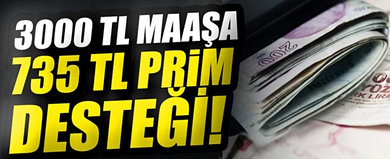 3000 TL maaşa 735 TL prim desteği!