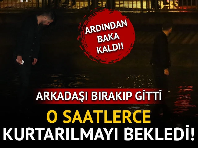 Kanala düşen otomobilin üzerinde kurtarılmayı bekledi...
